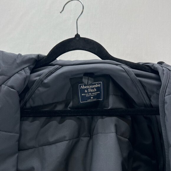Abercrombie & Fitch Hooded Puffer Jacket Men Sz M Full Zip Colorblock Gray Black - Picture 12 of 15